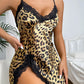 Leopard Print Side Split Slip Nightgown OMFORT