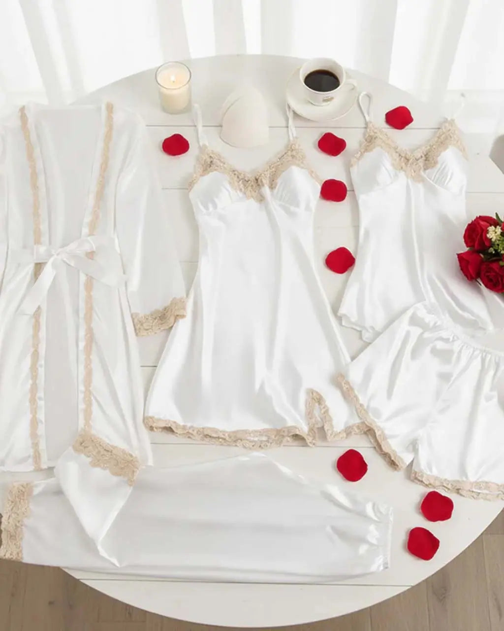 Lace Contrast Camisole 5Pcs Lingerie Set OMFORT