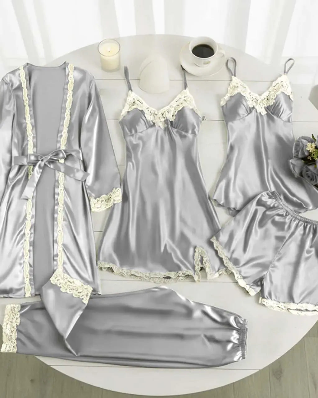 Lace Contrast Camisole 5Pcs Lingerie Set OMFORT