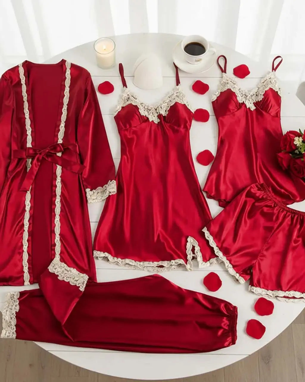 Lace Contrast Camisole 5Pcs Lingerie Set OMFORT