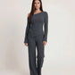 Solid Asymmetry Ribbed Knit Lounge Set OMFORT