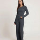Solid Asymmetry Ribbed Knit Lounge Set OMFORT