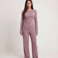 Solid Asymmetry Ribbed Knit Lounge Set OMFORT