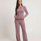 Solid Asymmetry Ribbed Knit Lounge Set OMFORT