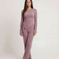 Solid Asymmetry Ribbed Knit Lounge Set OMFORT