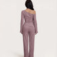 Solid Asymmetry Ribbed Knit Lounge Set OMFORT