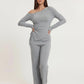 Solid Asymmetry Ribbed Knit Lounge Set OMFORT