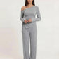 Solid Asymmetry Ribbed Knit Lounge Set OMFORT