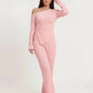 Solid Asymmetry Ribbed Knit Lounge Set OMFORT