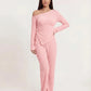 Solid Asymmetry Ribbed Knit Lounge Set OMFORT
