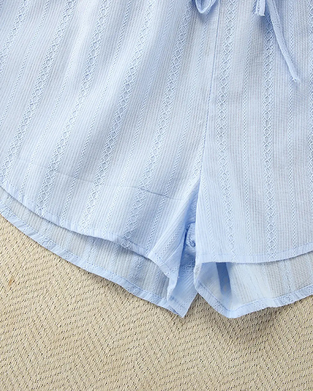 Tie Open Front Top And Shorts Lounge Set - OMFORT