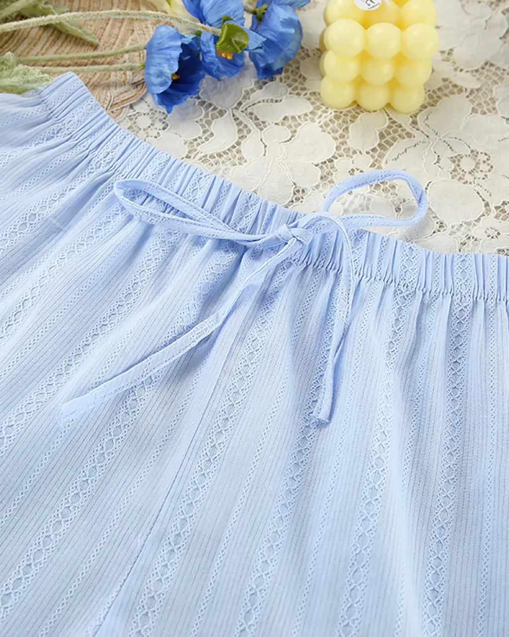 Tie Open Front Top And Shorts Lounge Set - OMFORT