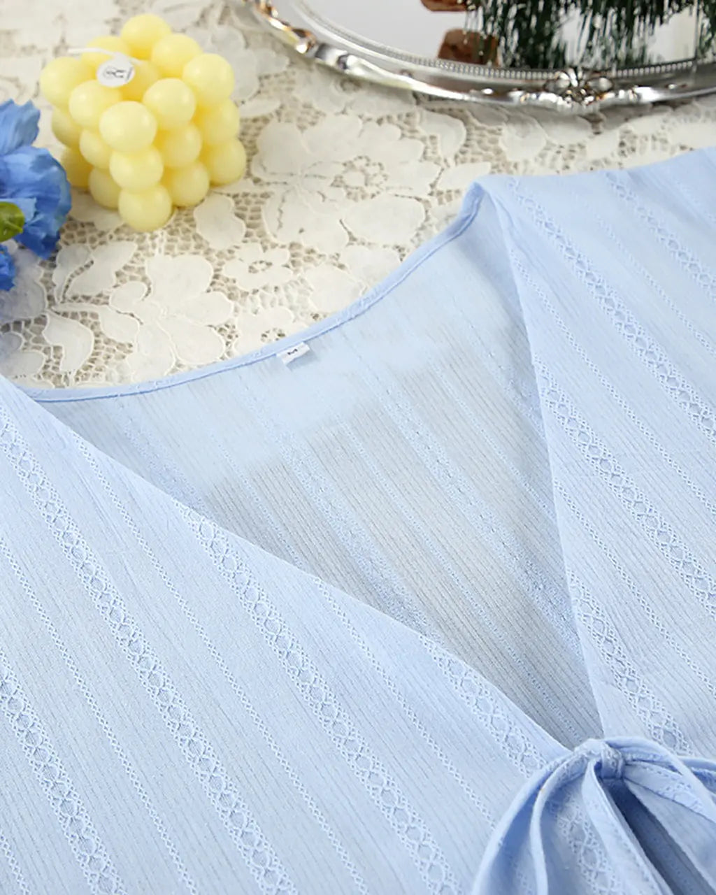 Tie Open Front Top And Shorts Lounge Set - OMFORT