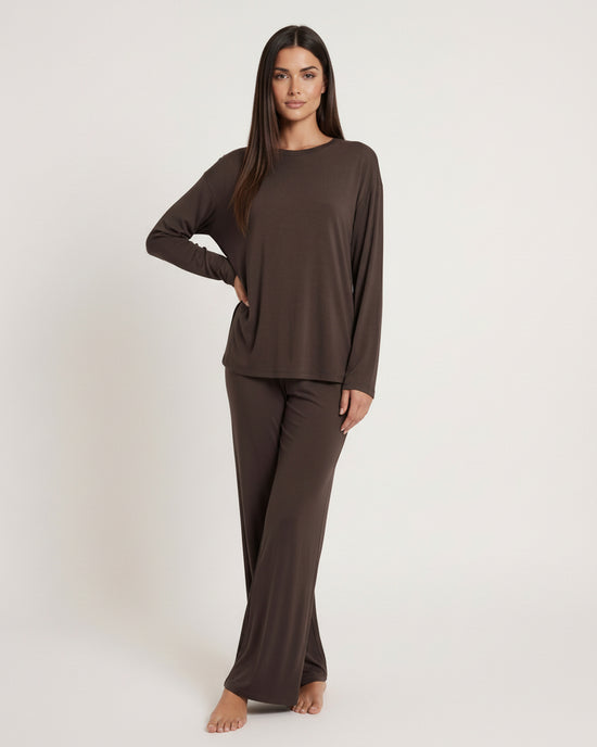 Solid Color Round Neck Lounge Set - OMFORT