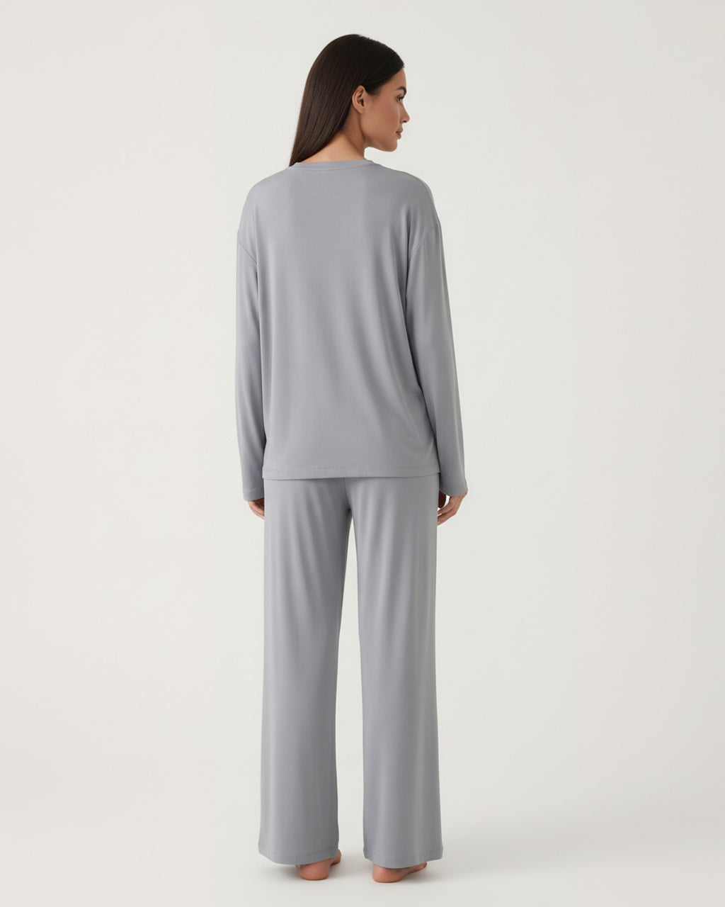 Solid Color Round Neck Lounge Set - OMFORT