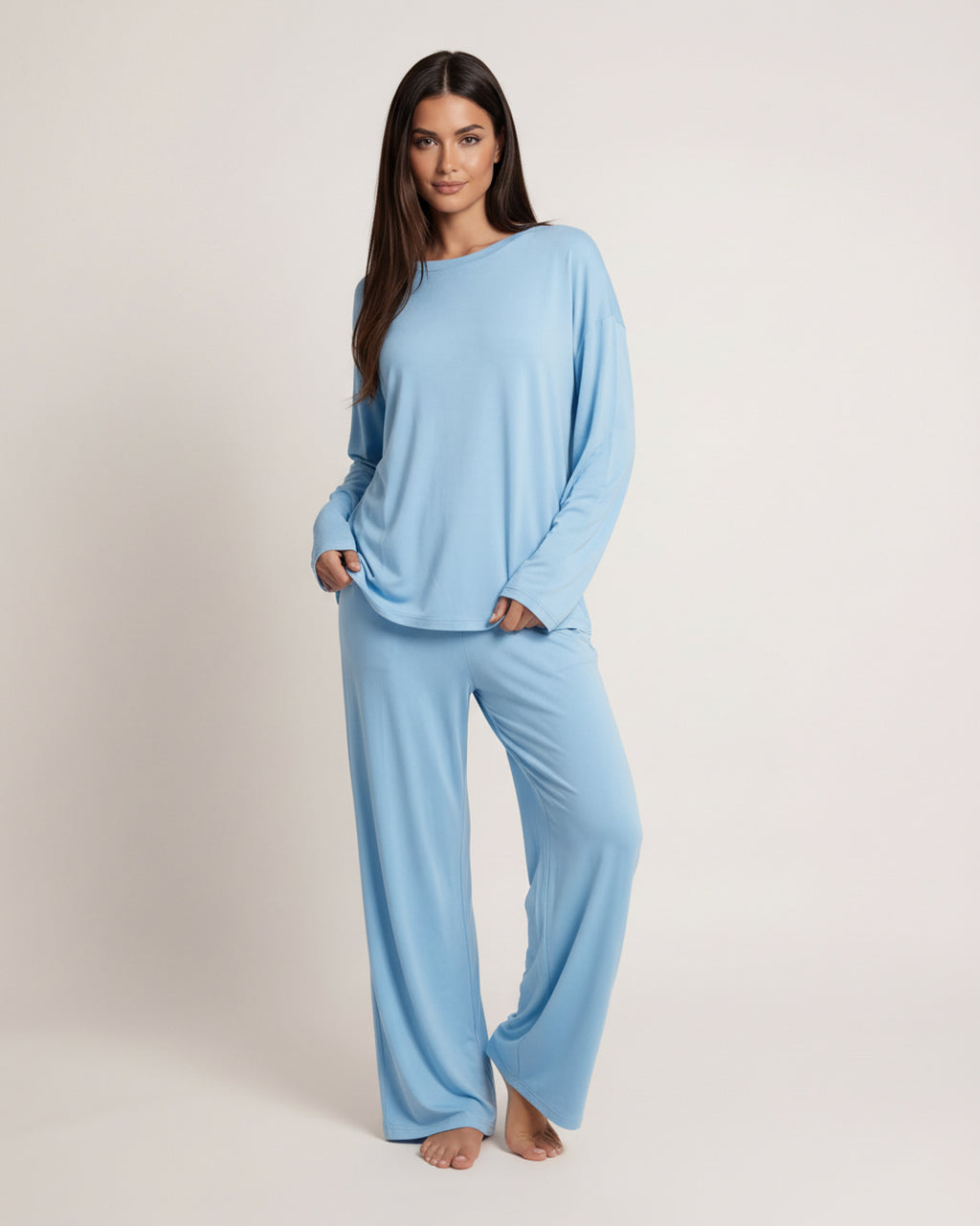 Solid Color Round Neck Lounge Set - OMFORT