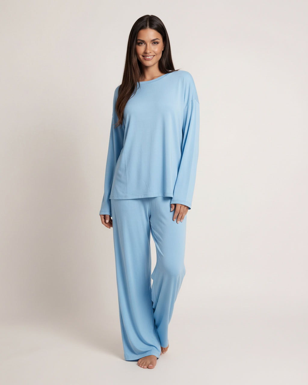 Solid Color Round Neck Lounge Set - OMFORT