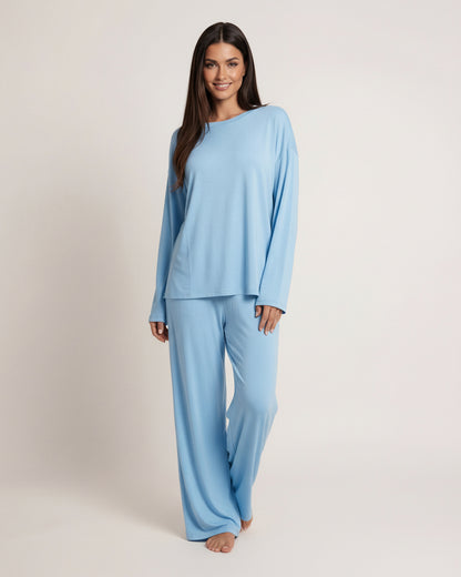 Solid Color Round Neck Lounge Set - OMFORT