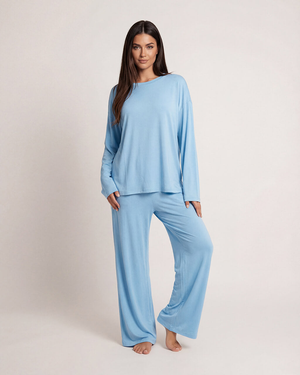 Solid Color Round Neck Lounge Set - OMFORT