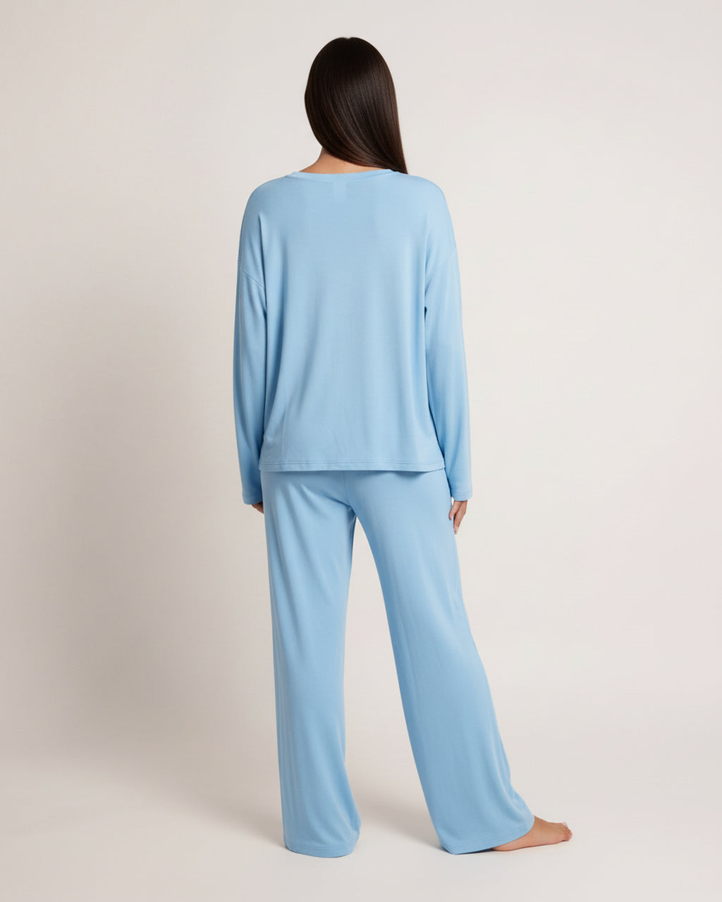 Solid Color Round Neck Lounge Set - OMFORT