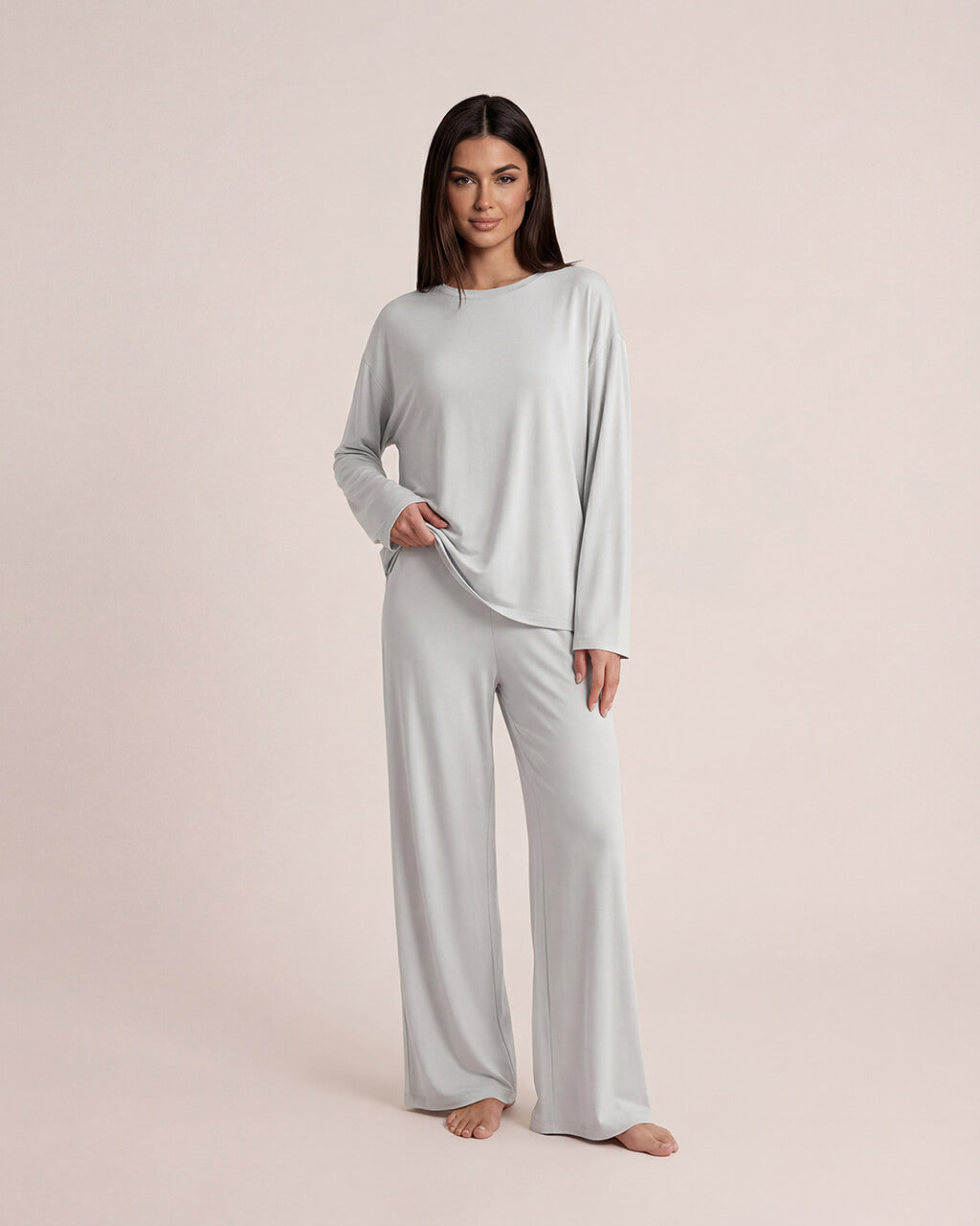 Solid Color Round Neck Lounge Set - OMFORT