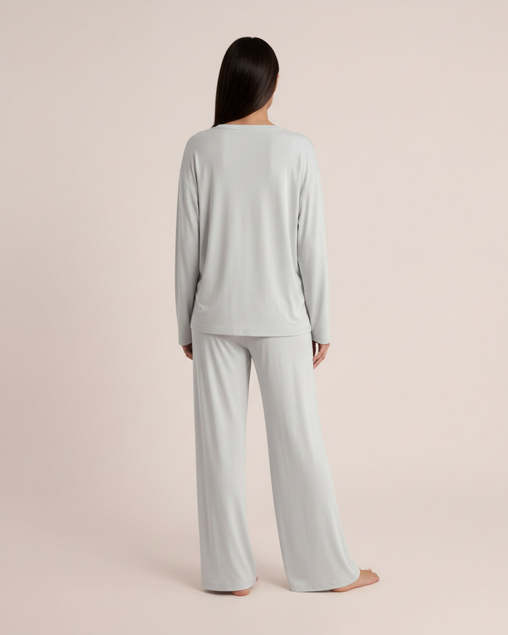 Solid Color Round Neck Lounge Set - OMFORT