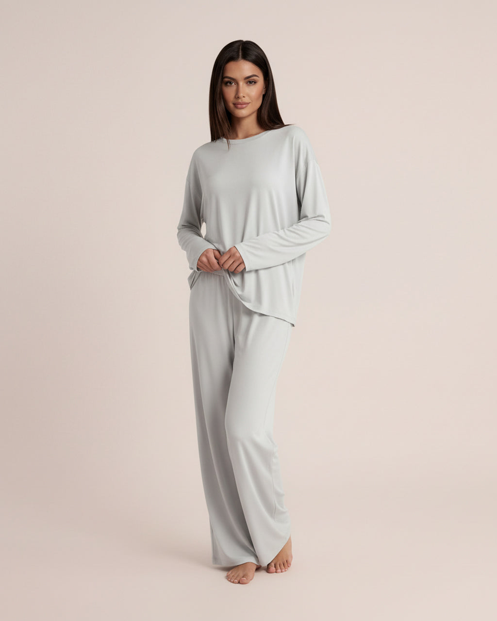 Solid Color Round Neck Lounge Set - OMFORT