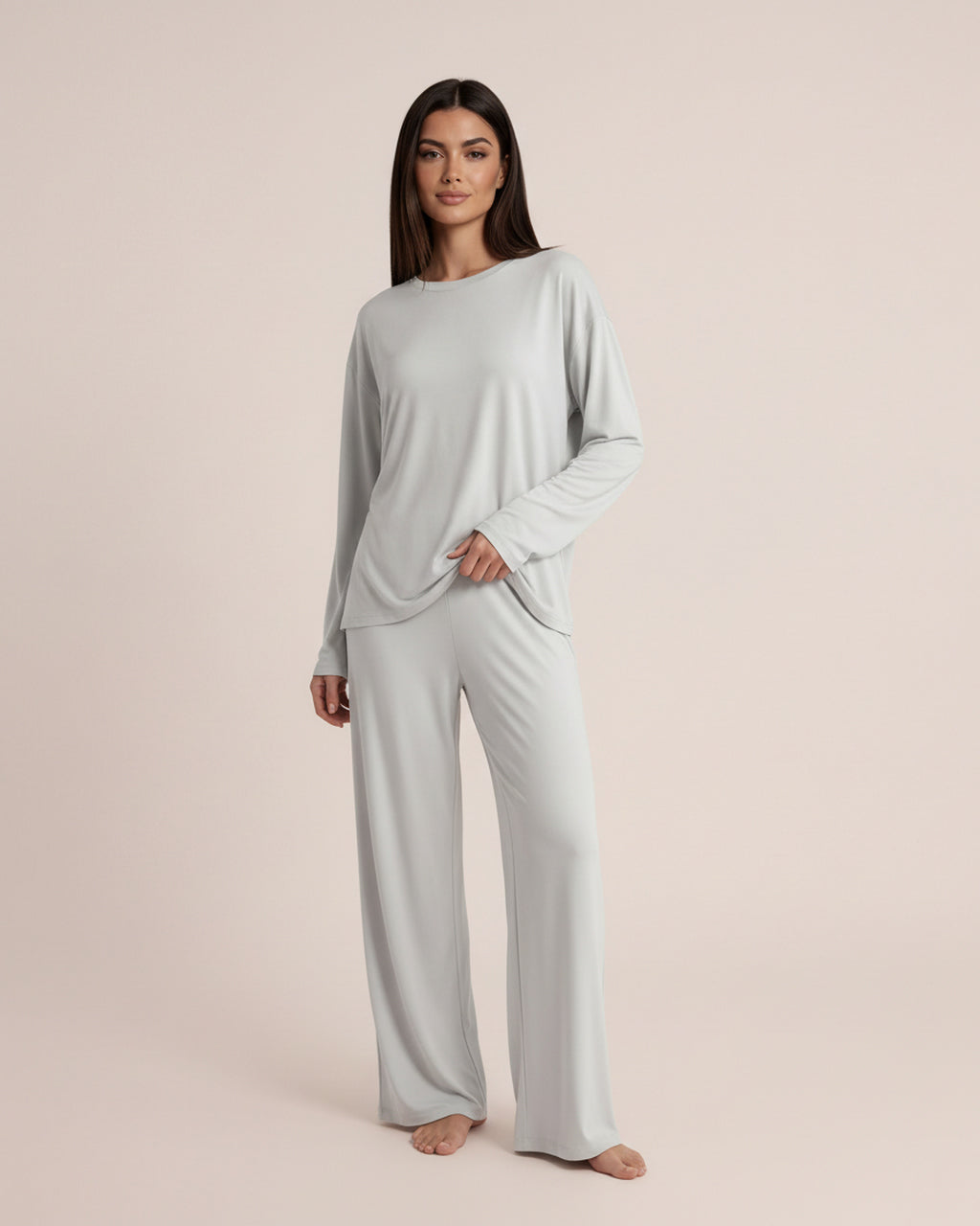 Solid Color Round Neck Lounge Set - OMFORT