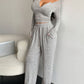 Solid Color Button Placket Crop Top And Pant Lounge Set - OMFORT