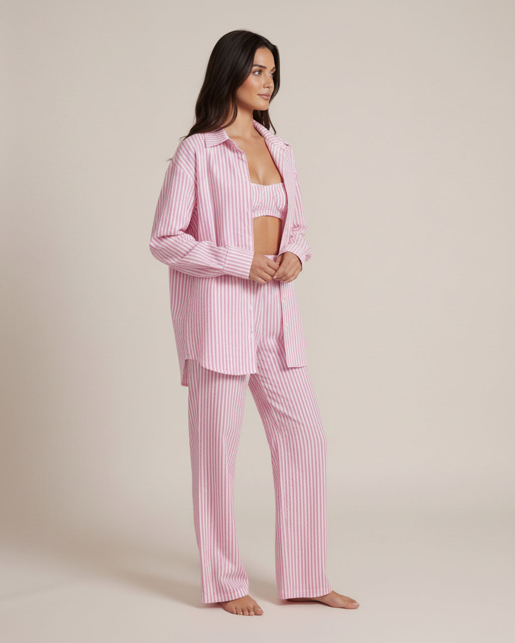 Casual Striped Print 3Pcs Lounge Set - OMFORT