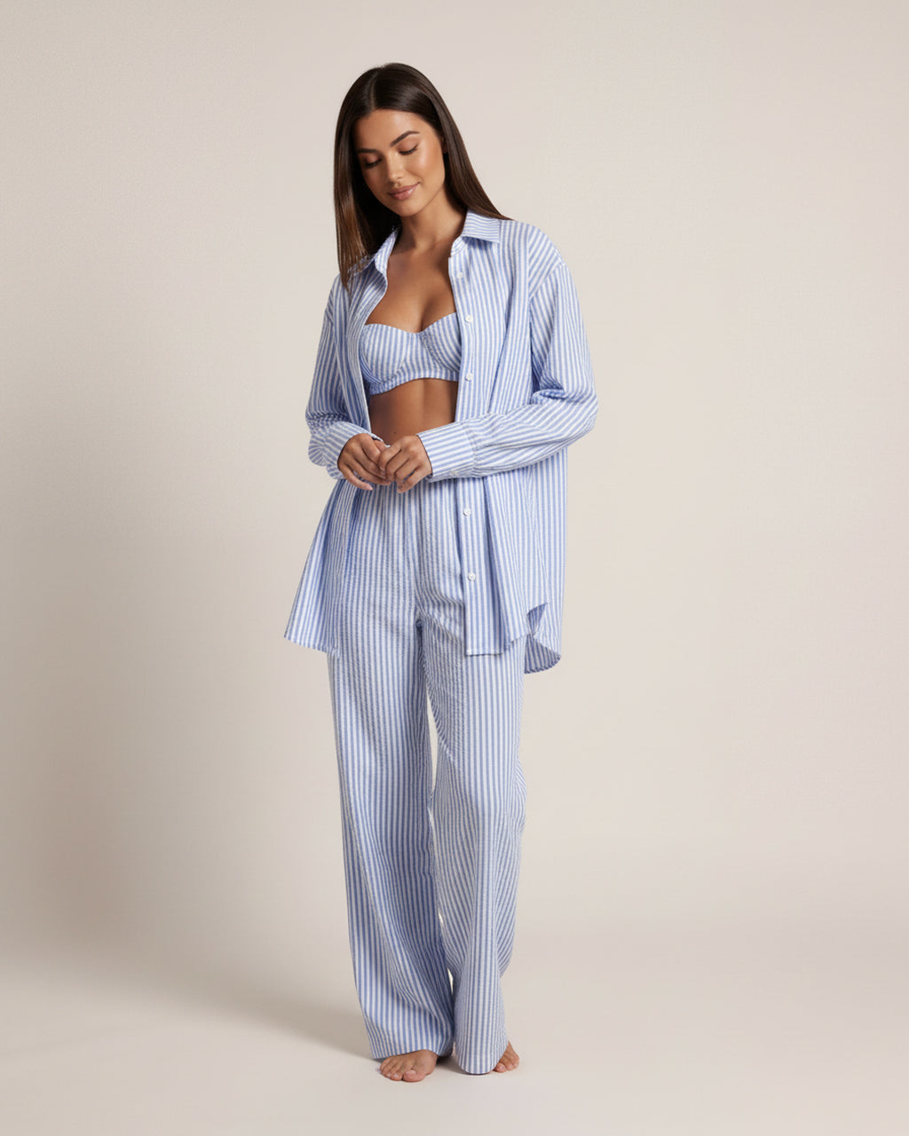 Casual Striped Print 3Pcs Lounge Set - OMFORT