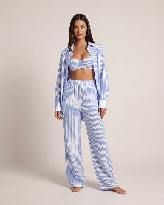 Casual Striped Print 3Pcs Lounge Set - OMFORT