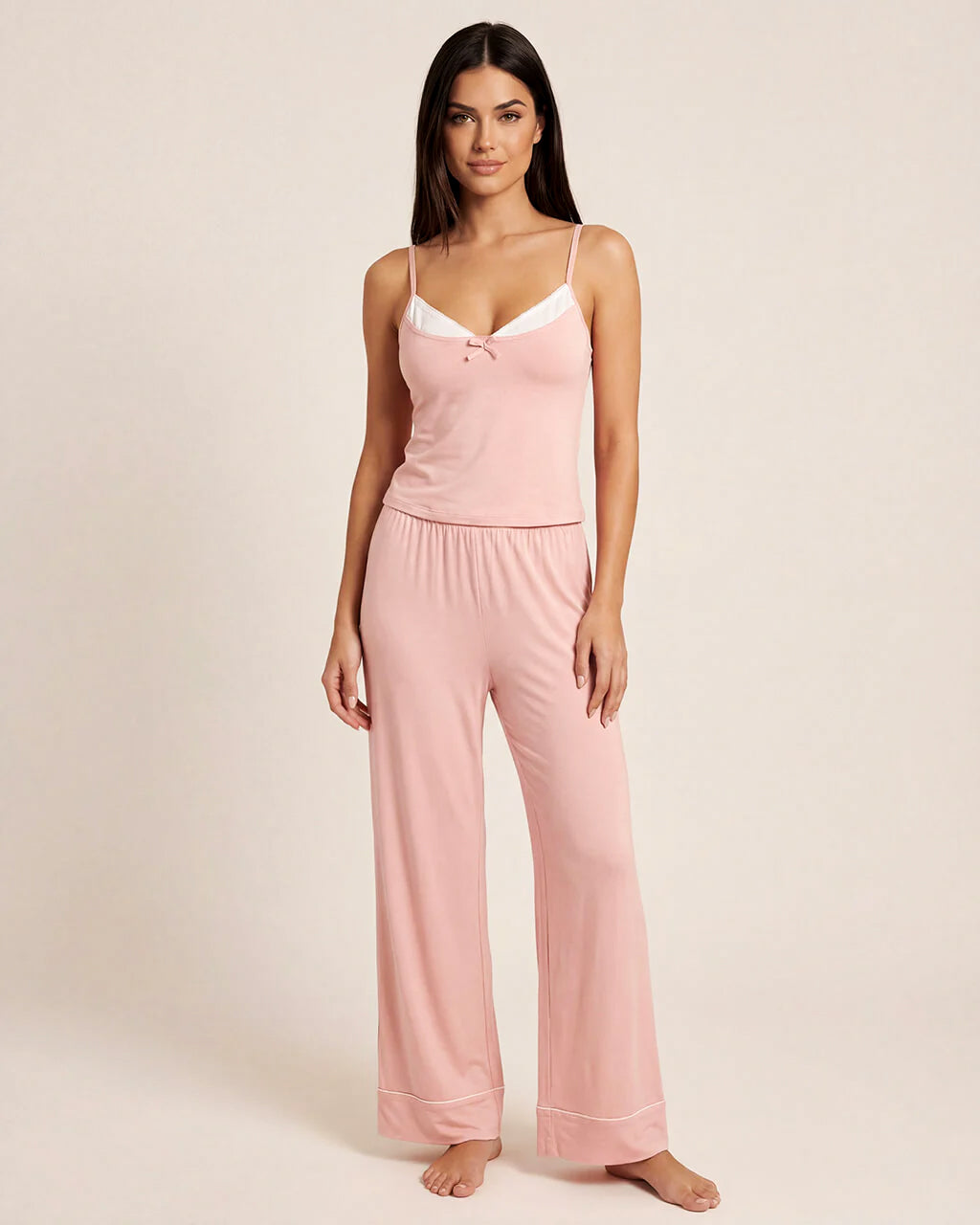 Bow Trim Cami And Pant Lounge Set - OMFORT
