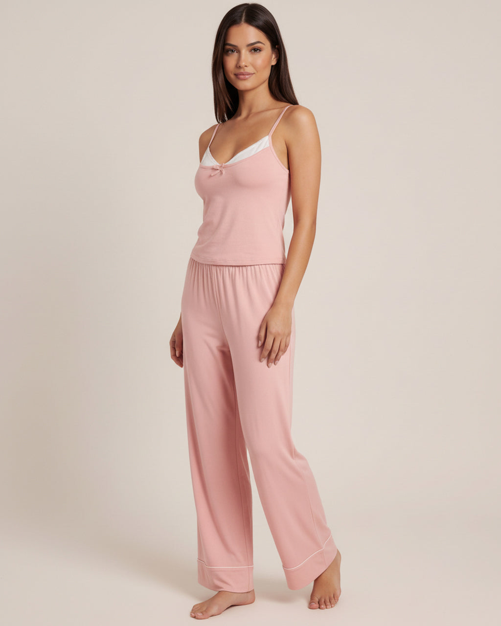 Bow Trim Cami And Pant Lounge Set - OMFORT