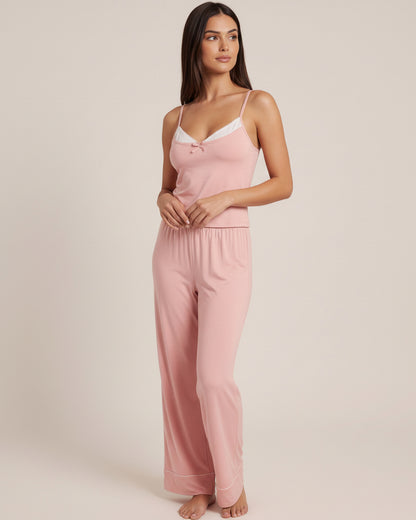 Bow Trim Cami And Pant Lounge Set - OMFORT