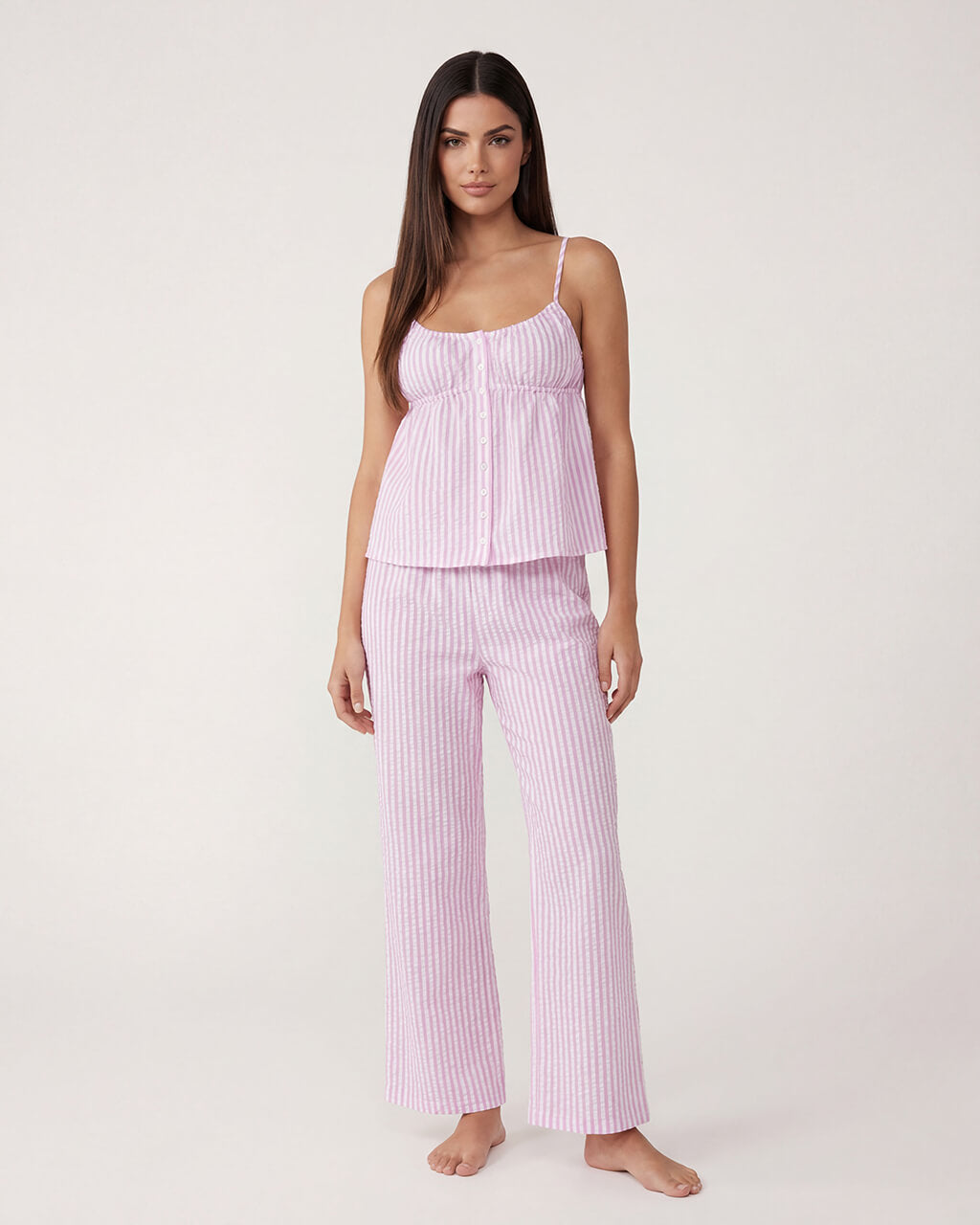 Minimalist Striped Cami Top And Pants Lounge Set - OMFORT