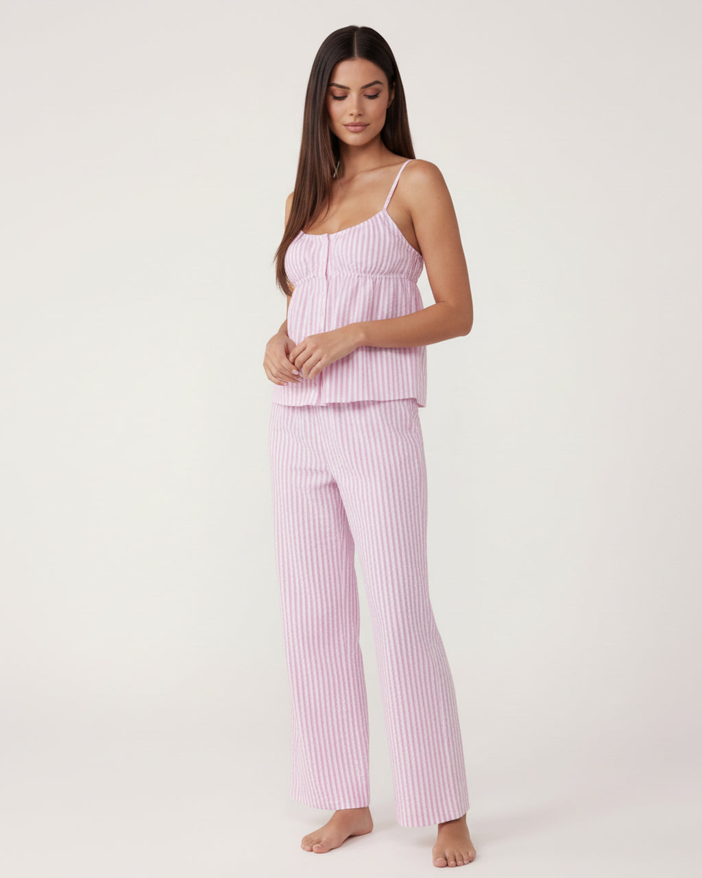 Minimalist Striped Cami Top And Pants Lounge Set - OMFORT