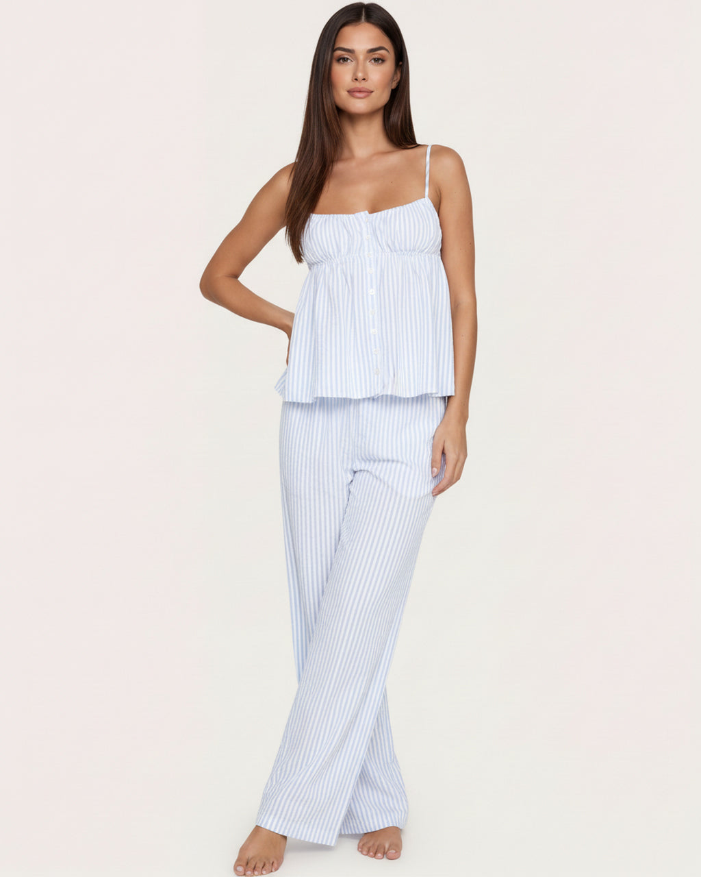 Minimalist Striped Cami Top And Pants Lounge Set - OMFORT