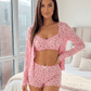 Floral Print Crop Tops And Shorts 3Pcs Lounge Set - OMFORT