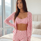 Floral Print Crop Tops And Shorts 3Pcs Lounge Set - OMFORT