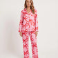 Pink Bow Print Button Up Pajama Set OMFORT