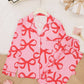 Pink Bow Print Button Up Pajama Set OMFORT