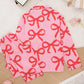 Pink Bow Print Button Up Pajama Set OMFORT