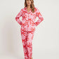 Pink Bow Print Button Up Pajama Set OMFORT