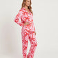 Pink Bow Print Button Up Pajama Set OMFORT
