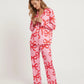 Pink Bow Print Button Up Pajama Set OMFORT
