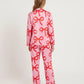 Pink Bow Print Button Up Pajama Set OMFORT