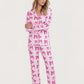 Pink Bow Print Long Sleeve Button Up Pajama Set OMFORT