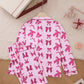 Pink Bow Print Long Sleeve Button Up Pajama Set OMFORT