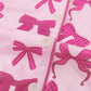 Pink Bow Print Long Sleeve Button Up Pajama Set OMFORT
